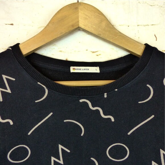 Marine Layer Anytime Black Noodle Print Sweatshirt Womens L Crewneck 90s Art Geo - Picture 4 of 10